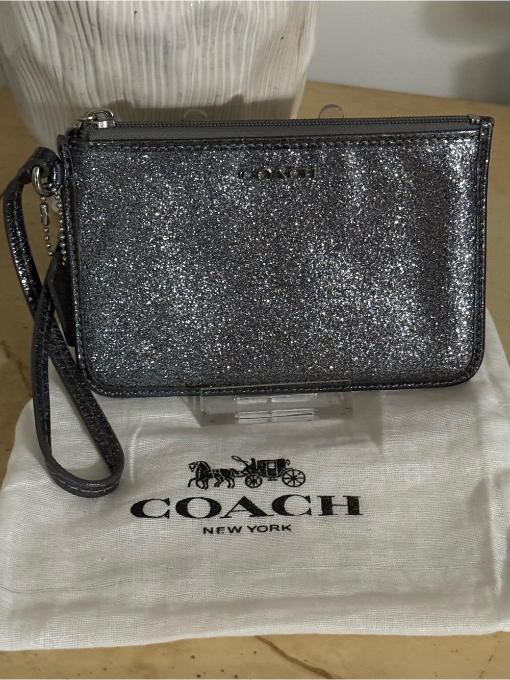 Coach Glitter Wristlet in Gunmetal Gray